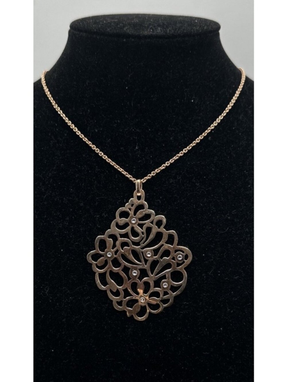 Bronze Milor Italia Goldtone Crystal Floral Pendant 18” Light Weight